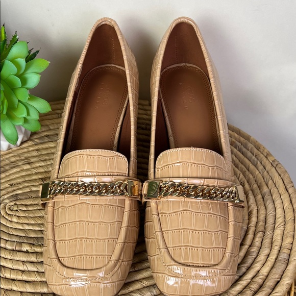 ASOS Tan Croc-Patterned Sinclair Loafers 10 Wide Fit Square Toe - Picture 5 of 9